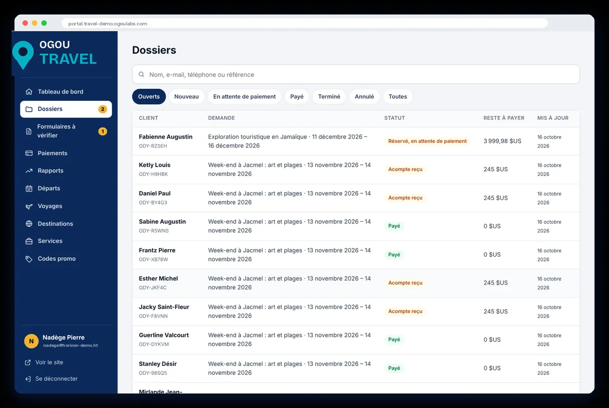Files: search and filters by status.