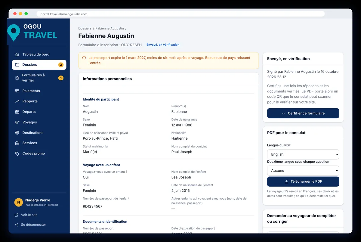 Forms to check: the answers, alerts and the “Certify this form” button.