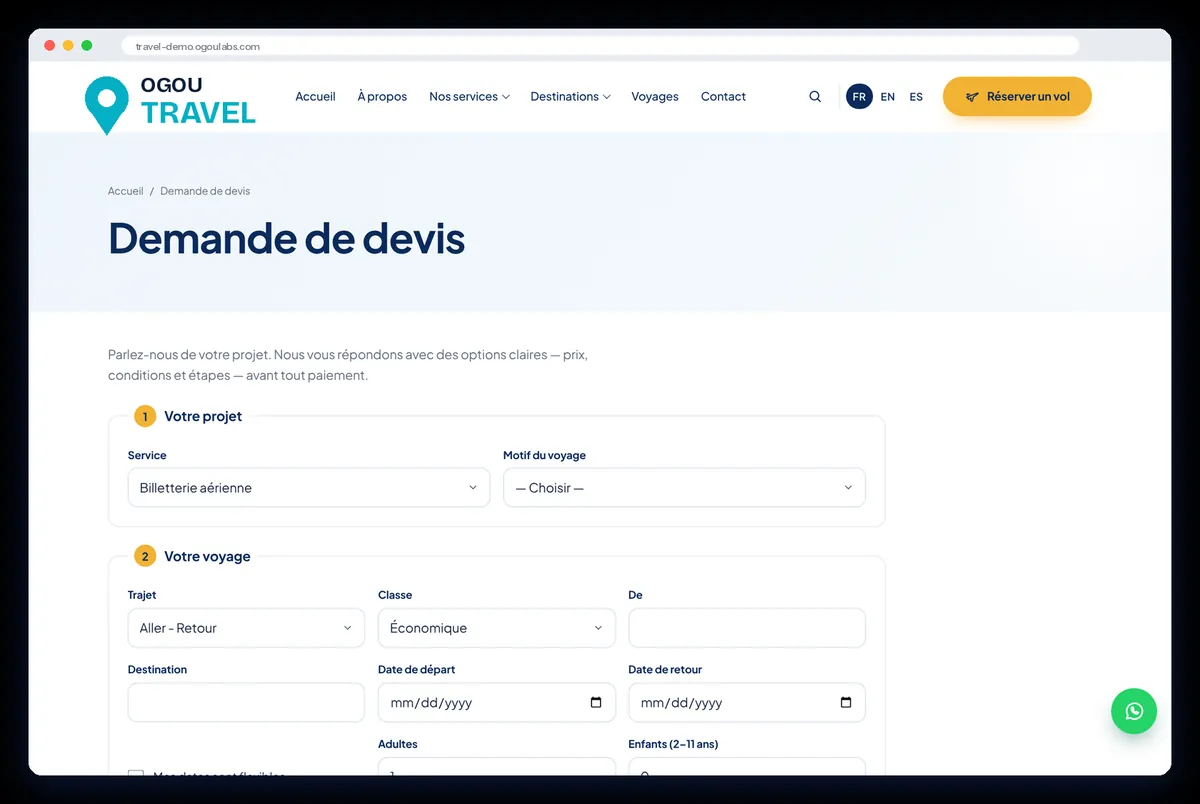 One form for flights, visas, hotels and more.