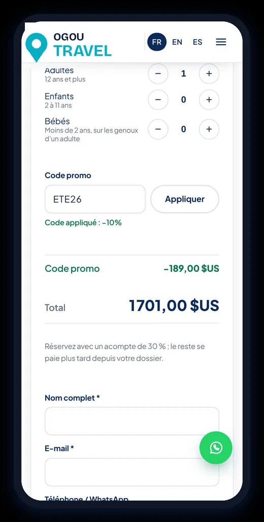Promo code applied and the deposit shown.