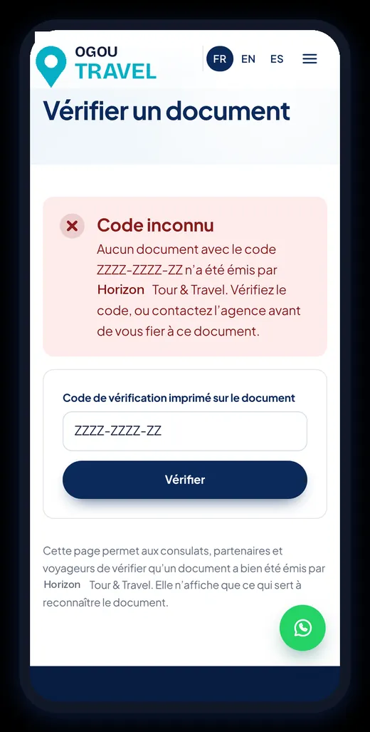 A wrong code: instant warning.