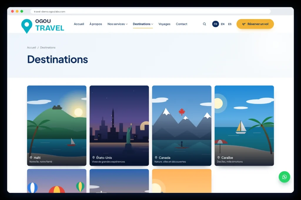 Destinations page