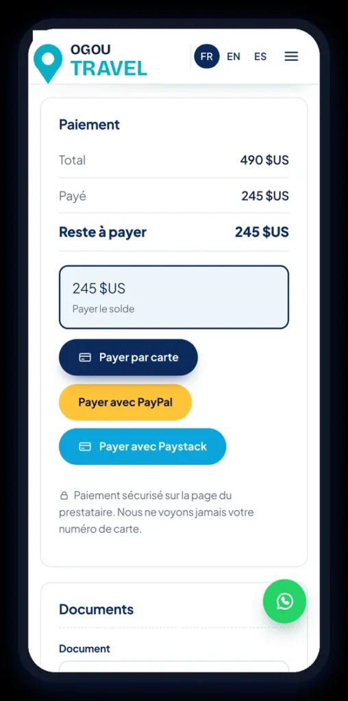 Client area “My trips”: paying online